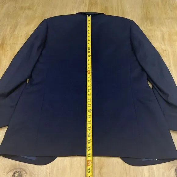 Indochino Blazer Bespoke Men 42-44R Wool Tailored Jacket Dark Navy Working Cuffs